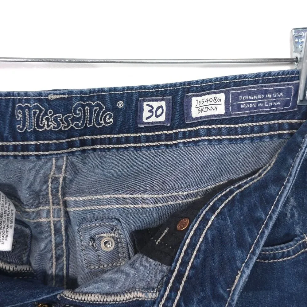 MISS ME Women's Jeans 30 Blue Midi Rise Skinny Stretch JSS408G